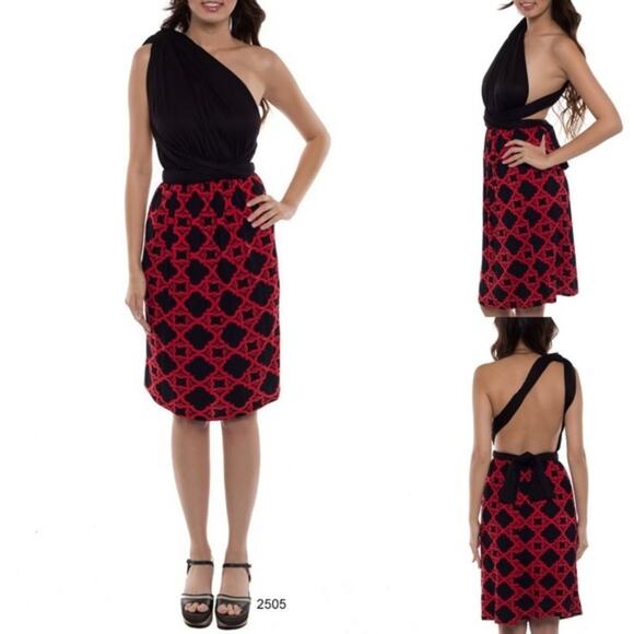 Transformer Black Dress Infinity Multi Way Casual Women's Midi Plaid Red NWT - Picture 1 of 6